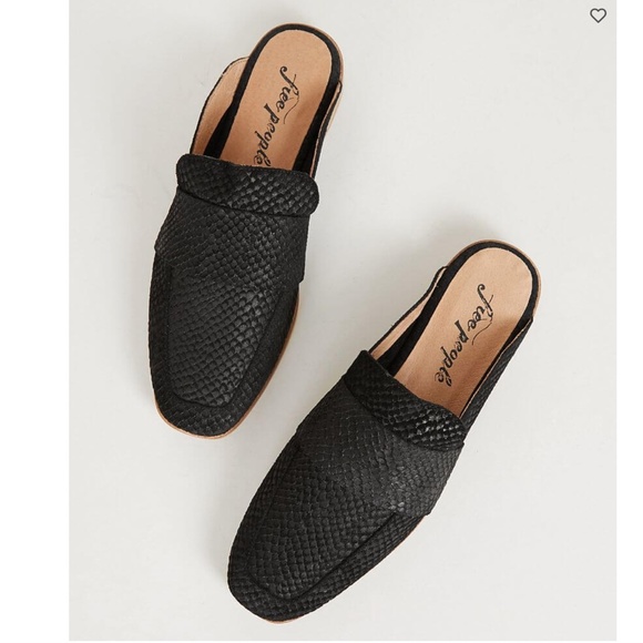 Free People Shoes - Free People At Ease Black Snakeskin Suede Slip On Mule Loafers